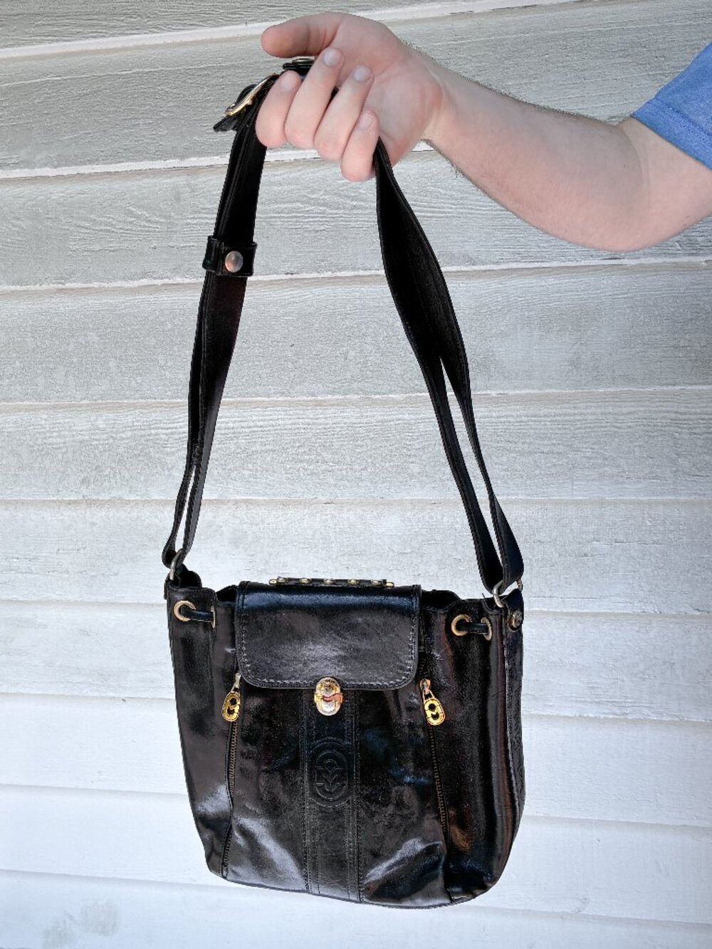 Vintage Marino Orlandi Black Leather Bucket Bag Shoulder Purse | Made in Italy